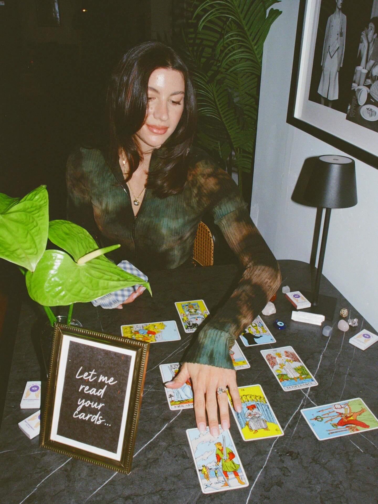 NYC Tarot Reader Alexis reading tarot cards at Morgan Cohen's Chai launch party in New York City.